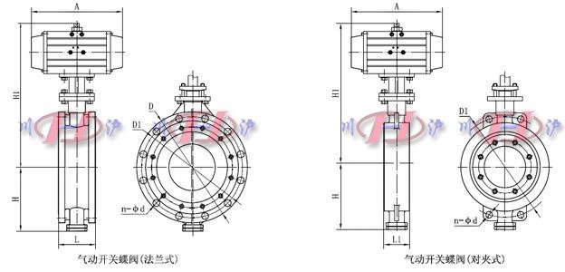 氣動開關蝶閥外形連接尺寸